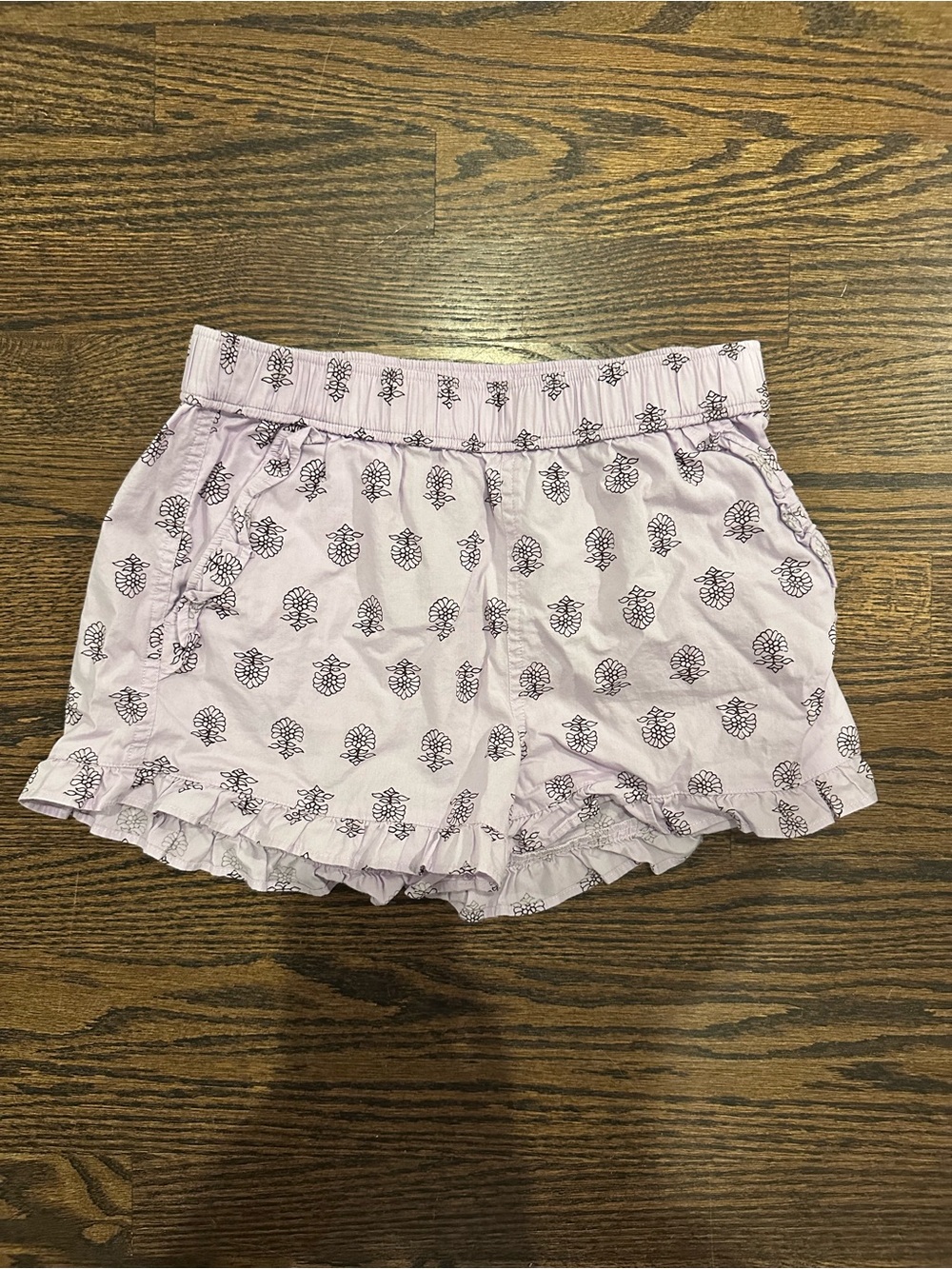 J. Crew Crewcuts Girls Block Print Poplin Short With Ruffle Lavender 12 Stretch